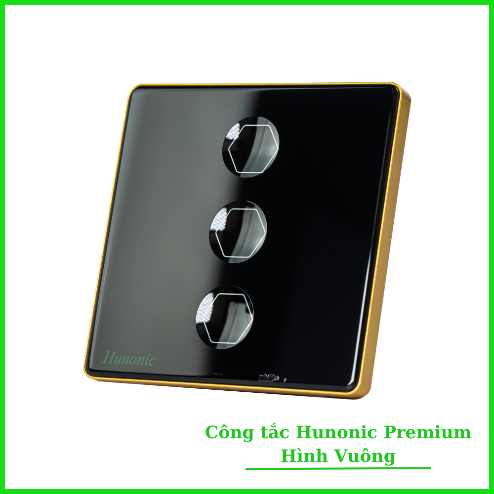 Công Tắc Cảm Ứng Hunonic Premium Hình Vuông Viền Vàng